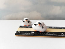Load image into Gallery viewer, Penguin cloud. Little penguin in a box, black and white miniature pottery penguin in a white cloud, ceramic penguin gift