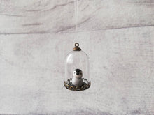 Load image into Gallery viewer, Miniature bird glass domes. Pottery penguin, owl, cockatiel, robin, blue tit, chicken, puffin, or gold finch. Mini taxidermy style.