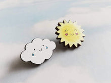 Load image into Gallery viewer, Happy sun and cloud wooden badges