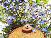 Load image into Gallery viewer, Miniature hedgehog ornament. Pottery hedgehog on wood base