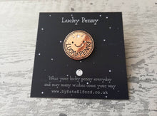 Load image into Gallery viewer, Lucky penny enamel pin, good luck enamel badge, enamel brooch pins, rose gold badges