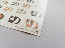 Load image into Gallery viewer, Guinea pig vinyl sticker sheet, mini pigs stickers, ginger, black, grey, tri colour, planner stickers, bullet journal stickers, decorative