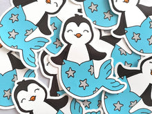 Load image into Gallery viewer, Penguin mermaid vinyl sticker, mermaid penguin sticker