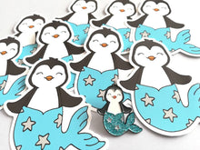 Load image into Gallery viewer, Penguin mermaid vinyl sticker, mermaid penguin sticker