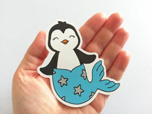 Load image into Gallery viewer, Penguin mermaid vinyl sticker, mermaid penguin sticker