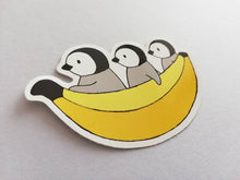 Load image into Gallery viewer, Penguin vinyl sticker, banana penguin chick stickers
