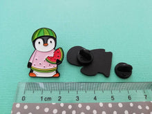 Load image into Gallery viewer, Watermelon penguin soft enamel pin, penguin brooch. You are one in a melon. Positive, cheer up gift