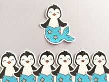 Load image into Gallery viewer, Penguin mermaid vinyl sticker, mermaid penguin sticker