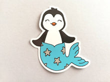 Load image into Gallery viewer, Penguin mermaid vinyl sticker, mermaid penguin sticker