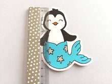 Load image into Gallery viewer, Penguin mermaid vinyl sticker, mermaid penguin sticker