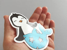 Load image into Gallery viewer, Penguin mermaid vinyl sticker, mermaid penguin sticker