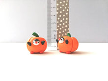 Load image into Gallery viewer, Pumpkin penguin. Little penguin in a box, autumn miniature pottery penguin in an orange pumpkin, ceramic quirky penguin Halloween gift