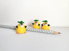 Load image into Gallery viewer, Penguin pineapple. Little penguin in a box, black and white miniature pottery penguin in a yellow pineapple, ceramic quirky penguin gift