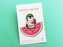 Load image into Gallery viewer, Watermelon penguin soft enamel pin, penguin brooch. You are one in a melon. Positive, cheer up gift