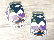 Load image into Gallery viewer, Cute vinyl sticker, winter scene with penguins