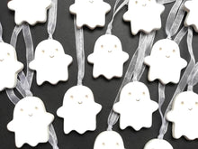 Load image into Gallery viewer, Seconds. Pottery ghost hanger. Little happy spooky tag. Hand painted ceramics, Halloween ornament, minor faults