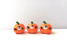 Load image into Gallery viewer, Pumpkin penguin. Little penguin in a box, autumn miniature pottery penguin in an orange pumpkin, ceramic quirky penguin Halloween gift