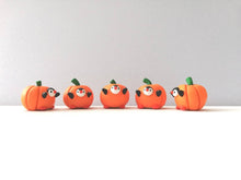 Load image into Gallery viewer, Pumpkin penguin. Little penguin in a box, autumn miniature pottery penguin in an orange pumpkin, ceramic quirky penguin Halloween gift