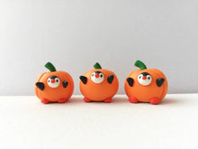 Load image into Gallery viewer, Pumpkin penguin. Little penguin in a box, autumn miniature pottery penguin in an orange pumpkin, ceramic quirky penguin Halloween gift