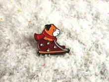 Load image into Gallery viewer, Guinea pig enamel pin, cute enamel badge, Christmas sledging guinea pig enamel brooch pins, cavy badges