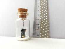 Load image into Gallery viewer, Miniature mole decoration. Little pottery hedgehog in a glass bottle. Christmas mole, snow and star ornament
