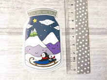 Load image into Gallery viewer, Penguin winter jam jar vinyl sticker