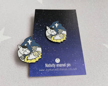 Load image into Gallery viewer, Nativity enamel pin, Christmas brooch, baby Jesus,crib, donkey, sheep and star. The reason for the season, Christian pins, Christmas