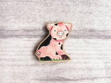 Load image into Gallery viewer, Pig magnet, little wooden pig fridge magnet.