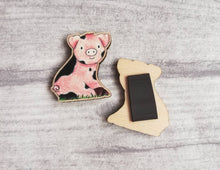 Load image into Gallery viewer, Pig magnet, little wooden pig fridge magnet.