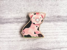 Load image into Gallery viewer, Pig magnet, little wooden pig fridge magnet.