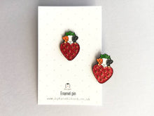 Load image into Gallery viewer, Guinea pig enamel pins, strawberry heart enamel badge, guinea pig glitter brooch, tri colour, ginger cavy badges
