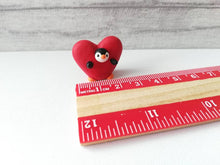 Load image into Gallery viewer, Penguin heart. Little penguin in a box, Valentine miniature pottery penguin dressed as a heart, ceramic quirky penguin gift