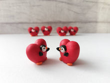 Load image into Gallery viewer, Penguin heart. Little penguin in a box, Valentine miniature pottery penguin dressed as a heart, ceramic quirky penguin gift