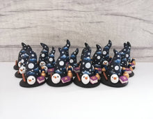 Load image into Gallery viewer, Witch Wizard hat. Miniature pottery witches hat, with owl, spell books, potions and wand. Hand painted moon and stars.