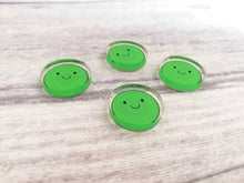 Load image into Gallery viewer, Pea of positivity magnet, tiny recycled acrylic, mini cute happy pea, positive gift, friendship, supportive, care, fridge magnet