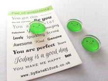 Load image into Gallery viewer, Pea of positivity magnet, tiny recycled acrylic, mini cute happy pea, positive gift, friendship, supportive, care, fridge magnet
