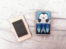 Load image into Gallery viewer, Wooden sardine tin and penguin magnet