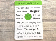 Load image into Gallery viewer, Pea of positivity postcard. A happy, caring, positive message for posting or framing
