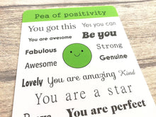 Load image into Gallery viewer, Pea of positivity postcard. A happy, caring, positive message for posting or framing
