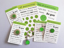 Load image into Gallery viewer, Pea of positivity vinyl sticker sheet, positive happy stickers, you're the best, friendship, cute stickers, planner, bullet point, journal