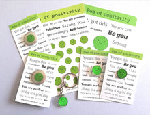 Load image into Gallery viewer, Christmas pea of positivity, ha pea small button badge, mini funny happy Christmas gift, positive gift, friendship, supportive, caring
