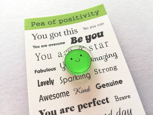 Pea of positivity magnet, tiny recycled acrylic, mini cute happy pea, positive gift, friendship, supportive, care, fridge magnet