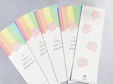 Load image into Gallery viewer, A little blob of happiness bookmark, happy page marker, rainbow bookmark gift, positive book lover, book worm
