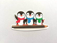 Load image into Gallery viewer, Penguins and pencil sticker, artist, writer penguin sticker, eco friendly sticker