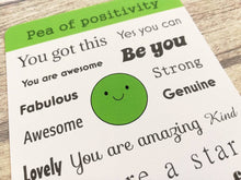 Load image into Gallery viewer, Pea of positivity postcard. A happy, caring, positive message for posting or framing
