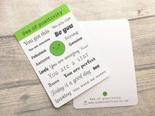 Load image into Gallery viewer, Pea of positivity postcard. A happy, caring, positive message for posting or framing