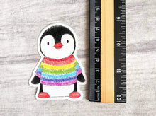 Load image into Gallery viewer, Penguin sticker and ruler to show the size