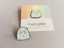 Load image into Gallery viewer, A worry gobbler enamel pin, cute blue blob, positive enamel brooch, friendship, care, supportive enamel badges
