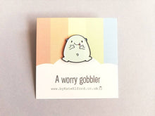 Load image into Gallery viewer, A worry gobbler enamel pin, cute blue blob, positive enamel brooch, friendship, care, supportive enamel badges