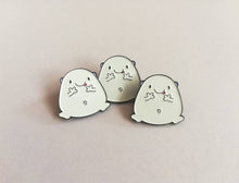 Load image into Gallery viewer, A worry gobbler enamel pin, cute blue blob, positive enamel brooch, friendship, care, supportive enamel badges